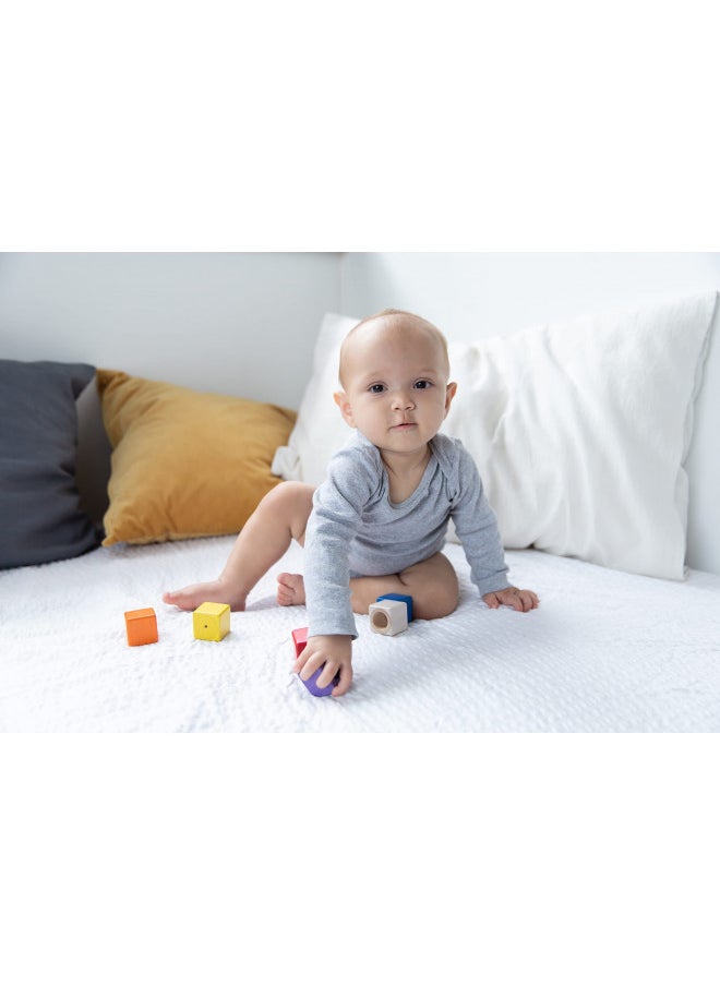 PlanToys Wooden 9 Piece Sensory Activity Blocks Learning & Development Toy (5531) | Sustainably Made from Rubberwood and Non-Toxic Paints and Dyes