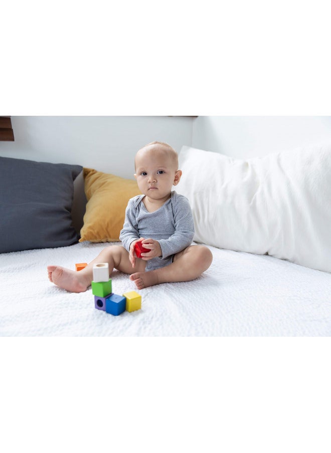 PlanToys Wooden 9 Piece Sensory Activity Blocks Learning & Development Toy (5531) | Sustainably Made from Rubberwood and Non-Toxic Paints and Dyes