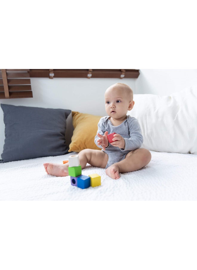PlanToys Wooden 9 Piece Sensory Activity Blocks Learning & Development Toy (5531) | Sustainably Made from Rubberwood and Non-Toxic Paints and Dyes