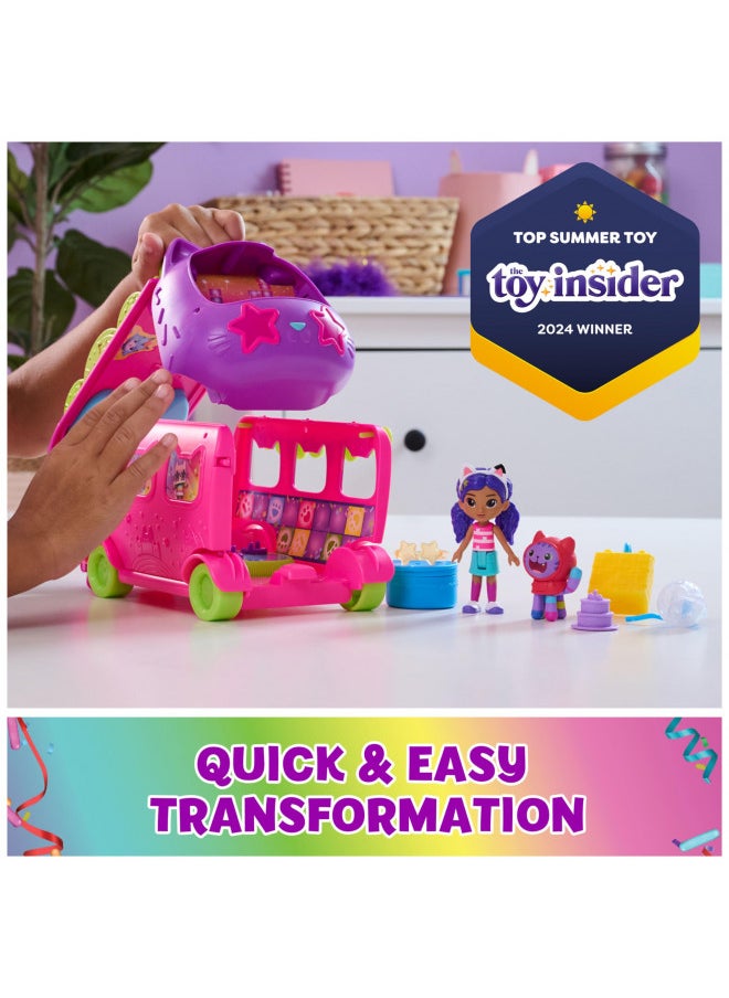 Gabby's Dollhouse Celebration Party Bus Playset with Gabby & DJ Catnip Toy Figures and Dollhouse Accessories, Kids Toys for Ages 3 and Up