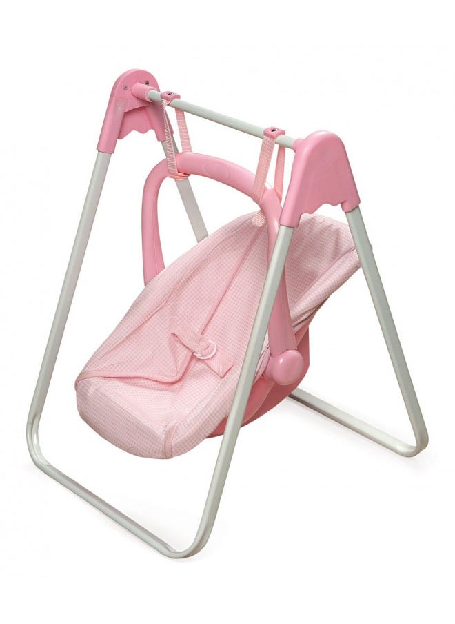 Badger Basket Toy Doll 2-in-1 Pretend Swing and Portable Carrier Seat for 18 inch Dolls - Pink/Gingham