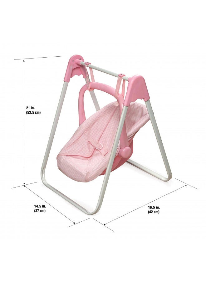 Badger Basket Toy Doll 2-in-1 Pretend Swing and Portable Carrier Seat for 18 inch Dolls - Pink/Gingham