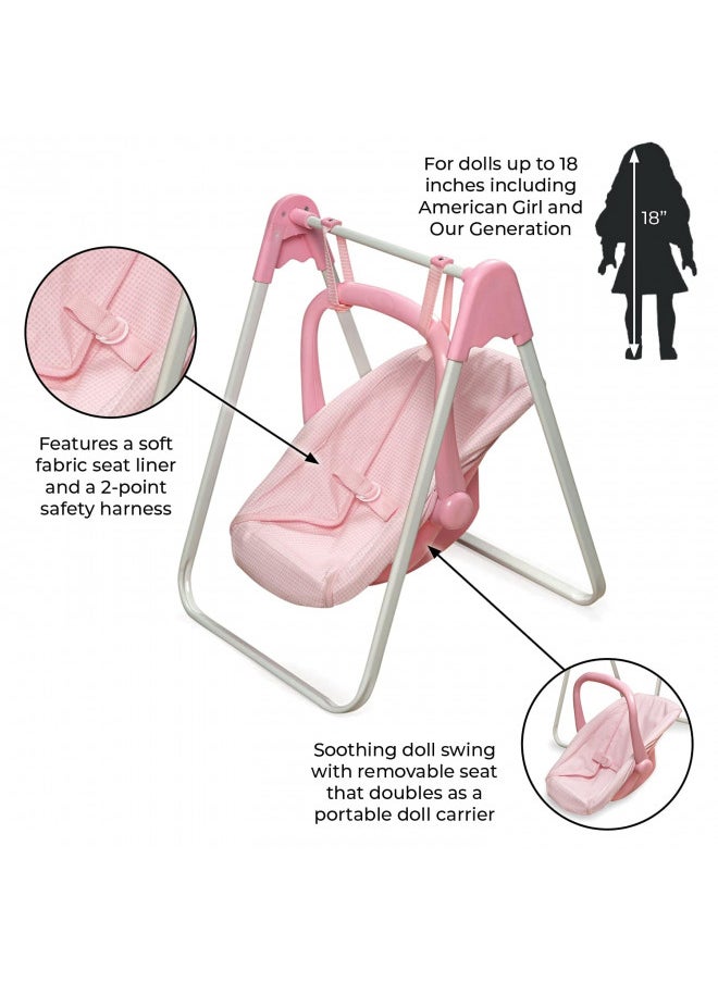 Badger Basket Toy Doll 2-in-1 Pretend Swing and Portable Carrier Seat for 18 inch Dolls - Pink/Gingham