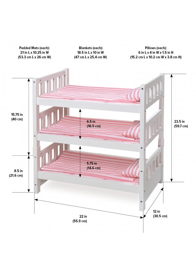 Badger Basket Toy 1-2-3 Convertible Doll Bunk Bed with Storage Baskets and Personalization Kit for 20 inch Dolls - Pink Stripe