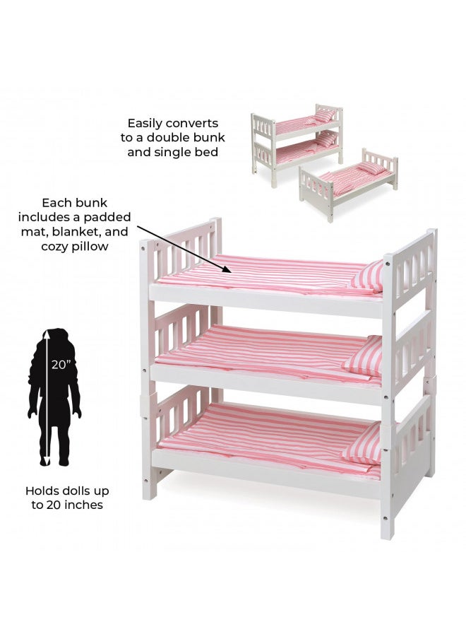 Badger Basket Toy 1-2-3 Convertible Doll Bunk Bed with Storage Baskets and Personalization Kit for 20 inch Dolls - Pink Stripe