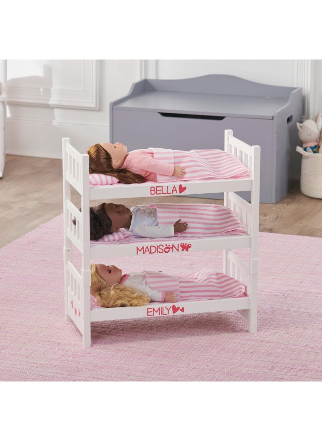 Badger Basket Toy 1-2-3 Convertible Doll Bunk Bed with Storage Baskets and Personalization Kit for 20 inch Dolls - Pink Stripe