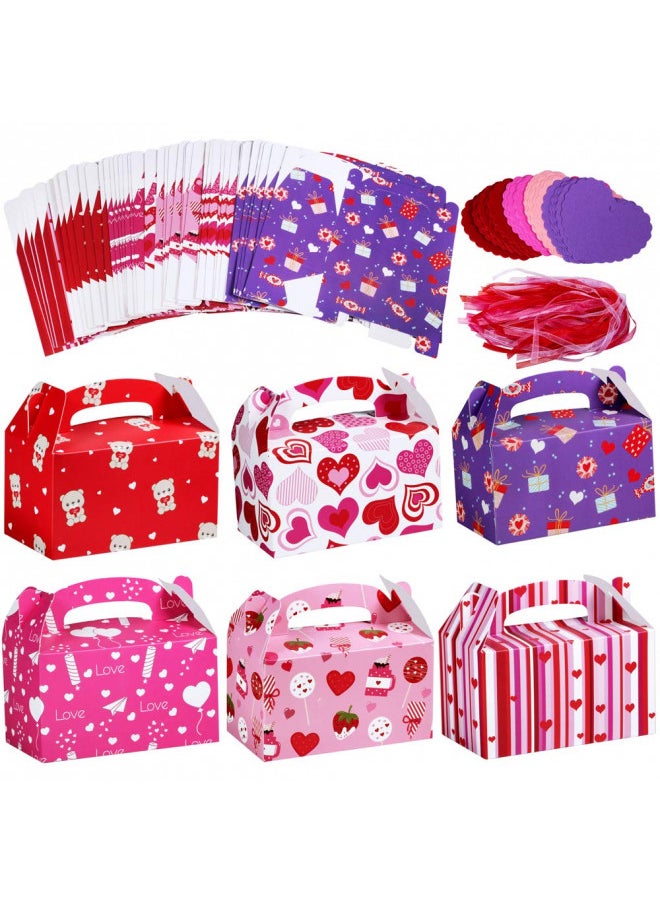 Winlyn 48 Set Valentine's Day Treat Boxes Hearts Prints Boxes Cookie Boxes Goodie Bag Party Favor Boxes Container Candy Box with Heart Tags Bulk for Kids Girls School Classroom Supplies