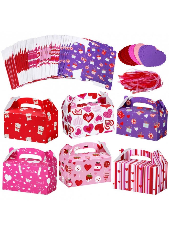 Winlyn 48 Set Valentine's Day Treat Boxes Hearts Prints Boxes Cookie Boxes Goodie Bag Party Favor Boxes Container Candy Box with Heart Tags Bulk for Kids Girls School Classroom Supplies