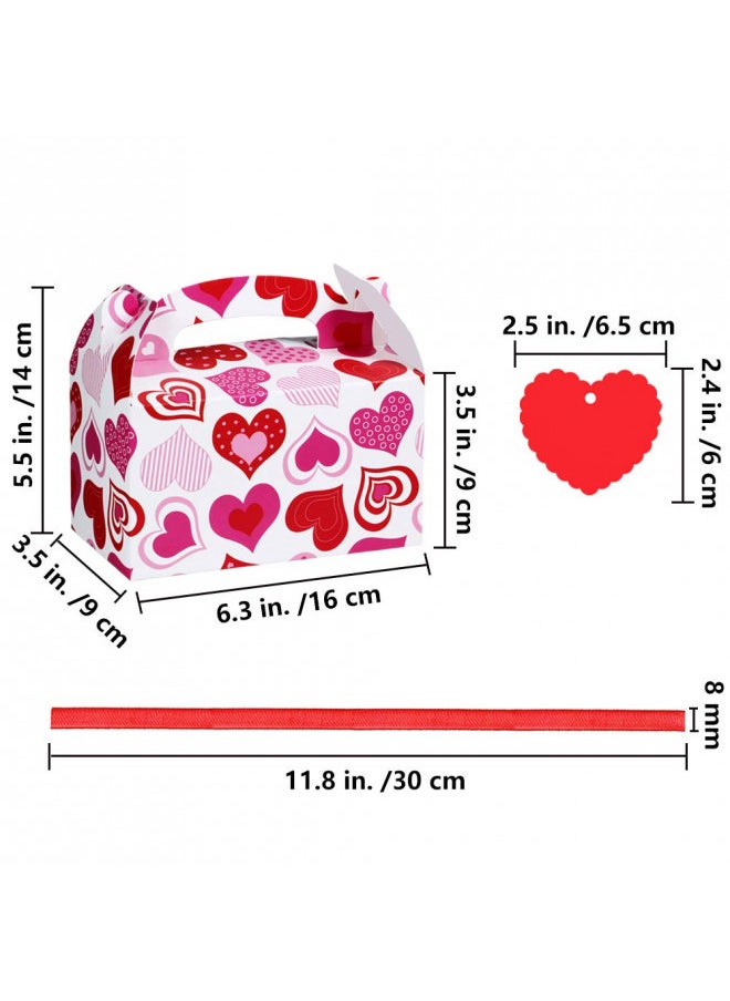 Winlyn 48 Set Valentine's Day Treat Boxes Hearts Prints Boxes Cookie Boxes Goodie Bag Party Favor Boxes Container Candy Box with Heart Tags Bulk for Kids Girls School Classroom Supplies