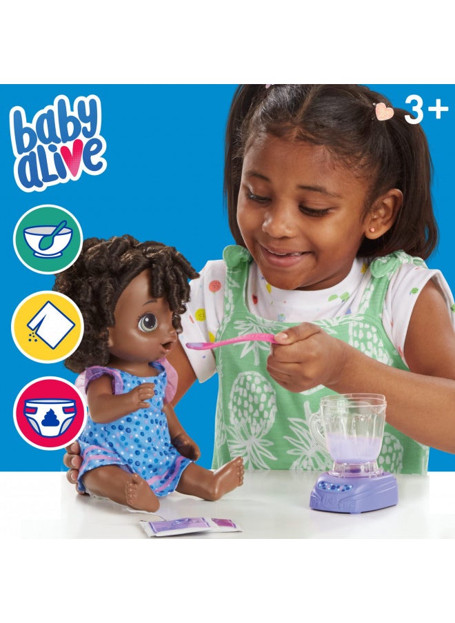 Baby Alive Magical Mixer Baby Doll Blueberry Blast with Blender Accessories, Drinks, Wets, Eats, Black Hair Toy for Kids Ages 3 and Up