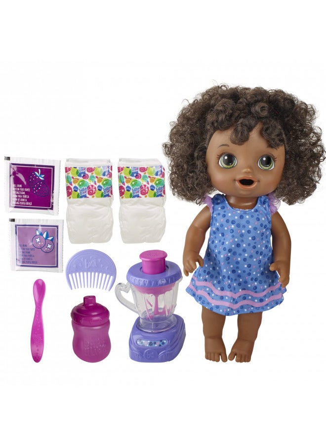 Baby Alive Magical Mixer Baby Doll Blueberry Blast with Blender Accessories, Drinks, Wets, Eats, Black Hair Toy for Kids Ages 3 and Up