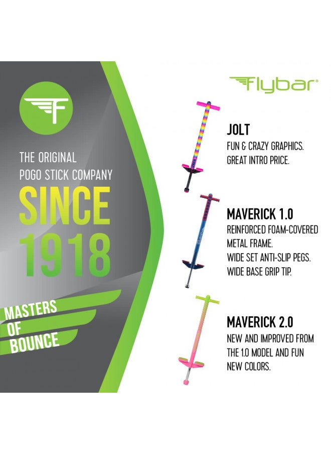 Flybar Maverick Pogo Stick for Kids Ages 5+, 40 to 80 Pounds, Perfect for Beginners, Easy Grip Handles, Anti-Slip Pegs, Outdoor Toys for Boys, Jumper Toys for Girls, Outside Toys for Kids (Blk/Silver)