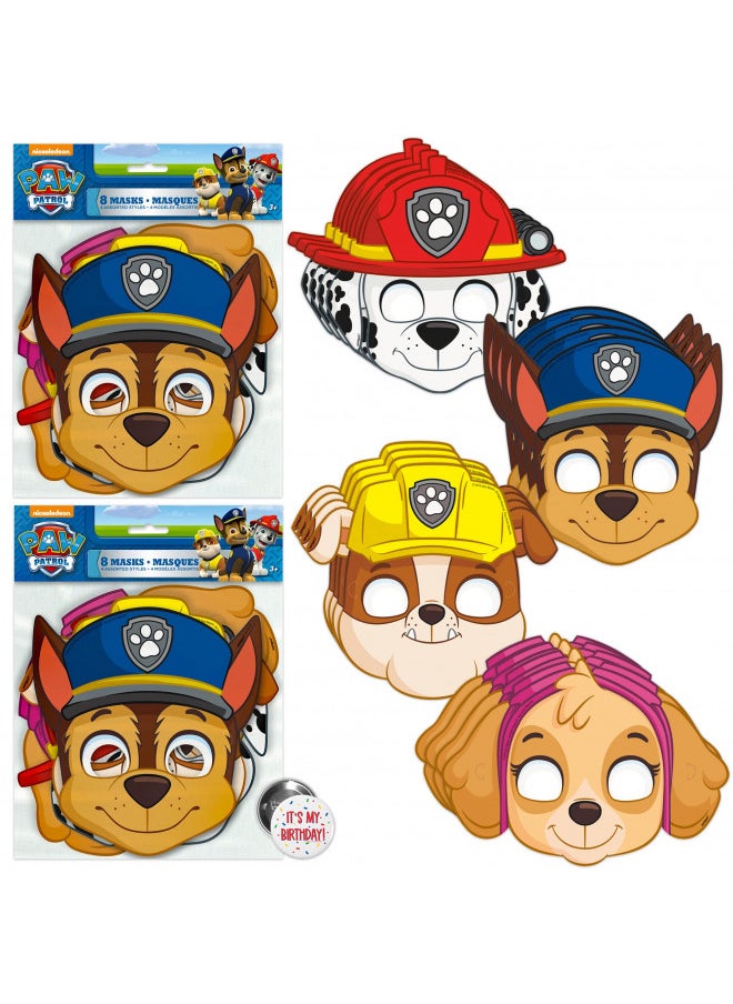 Unique Paw Patrol Masks for Kids Birthday Party Favors and Decorations with Buttons - 16 Pack