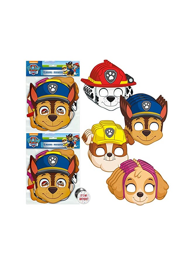 Unique Paw Patrol Masks for Kids Birthday Party Favors and Decorations with Buttons - 16 Pack