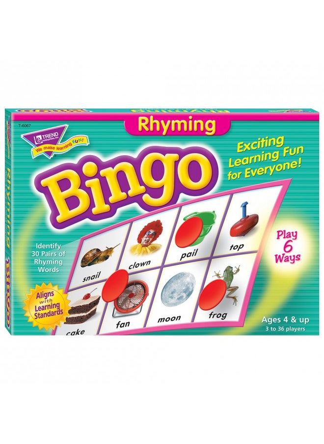 TREND ENTERPRISES: Rhyming Bingo Game, Exciting Way for Everyone to Learn, Play 6 Different Ways, Perfect for Classrooms and At Home, 2 to 36 Players, For Ages 4 and Up