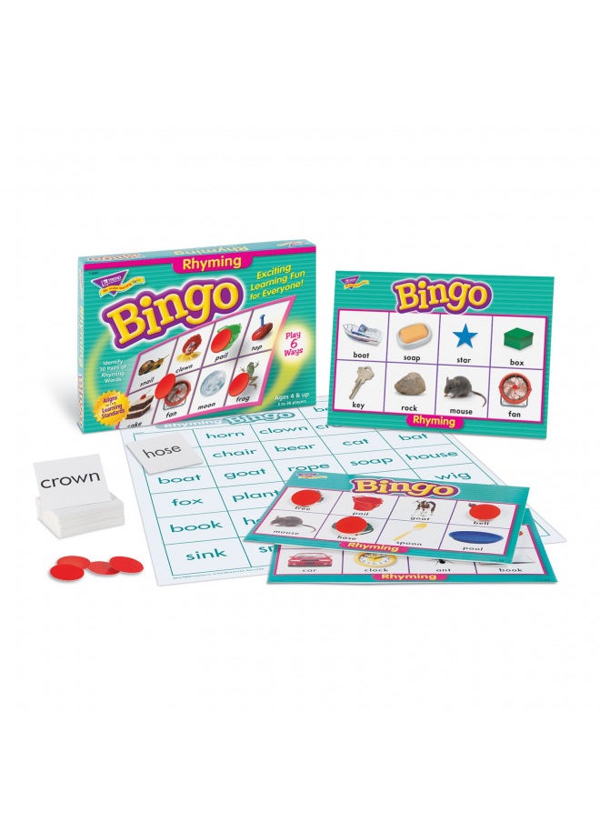 TREND ENTERPRISES: Rhyming Bingo Game, Exciting Way for Everyone to Learn, Play 6 Different Ways, Perfect for Classrooms and At Home, 2 to 36 Players, For Ages 4 and Up