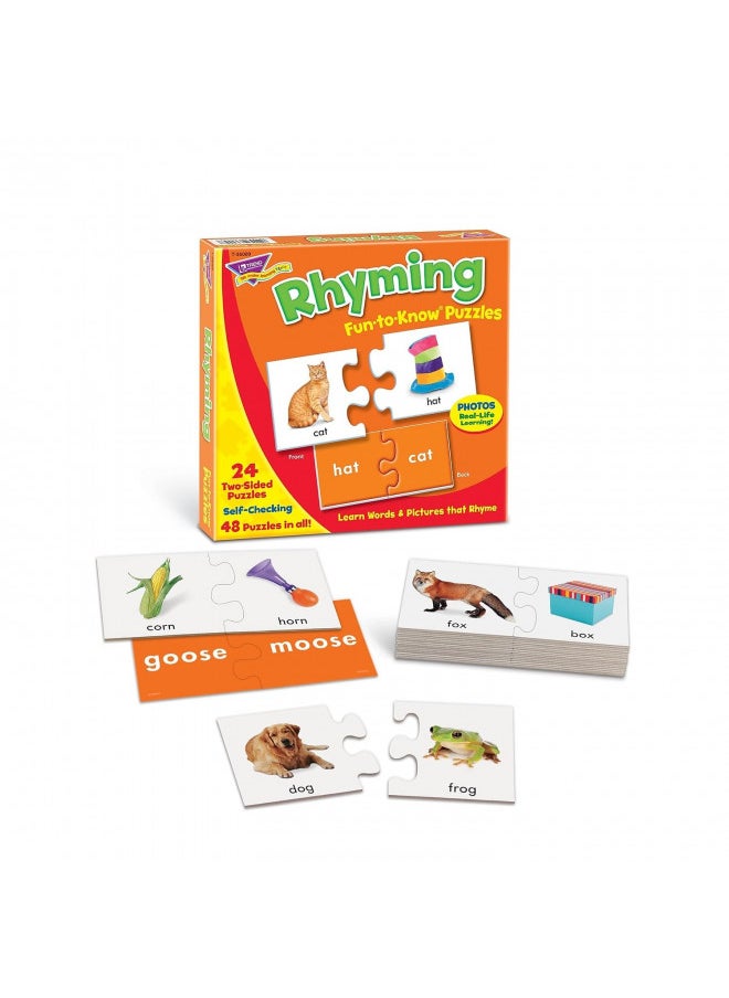 TREND ENTERPRISES: Fun-to-Know Puzzles: Rhyming, Learn Words & Pictures That Rhyme, 24 Two-Sided Puzzles, Self-Checking, 48 Puzzles Total, For Ages 3 and Up