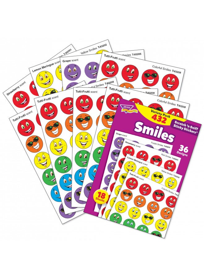 TREND ENTERPRISES: Smiles, Scented Scratch 'N Sniff Stinky Stickers, Fun for Rewards, Incentives, Crafts and as Collectibles, 36 Different Designs, 18 Sheets Included, For Ages 3 and Up