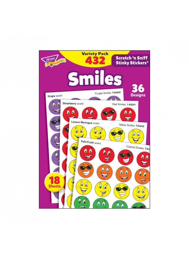 TREND ENTERPRISES: Smiles, Scented Scratch 'N Sniff Stinky Stickers, Fun for Rewards, Incentives, Crafts and as Collectibles, 36 Different Designs, 18 Sheets Included, For Ages 3 and Up