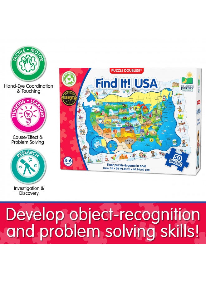 The Learning Journey Puzzle Doubles - Find It! USA - 50 Piece Puzzle - Toddler Toys & Gifts for Boys & Girls Ages 3 and Up - Award Winning Puzzle (Model: 697368)