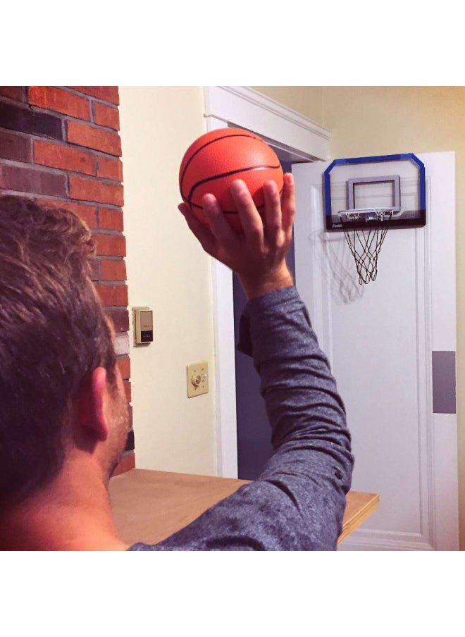 Franklin Sports Over the Door Indoor Basketball Hoop - Kids Mini Hoop for Bedroom - Steel Rim Mini Hoop - Includes Ball and Pump - Blue