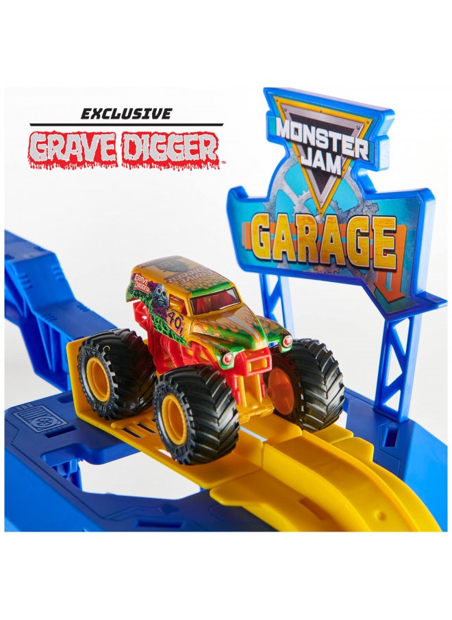 Monster Jam Garage and Storage with Exclusive Grave Digger Monster Truck, Lights & Sounds, Kids Motor Vehicle Playset for Boys and Girls Ages 3 and up