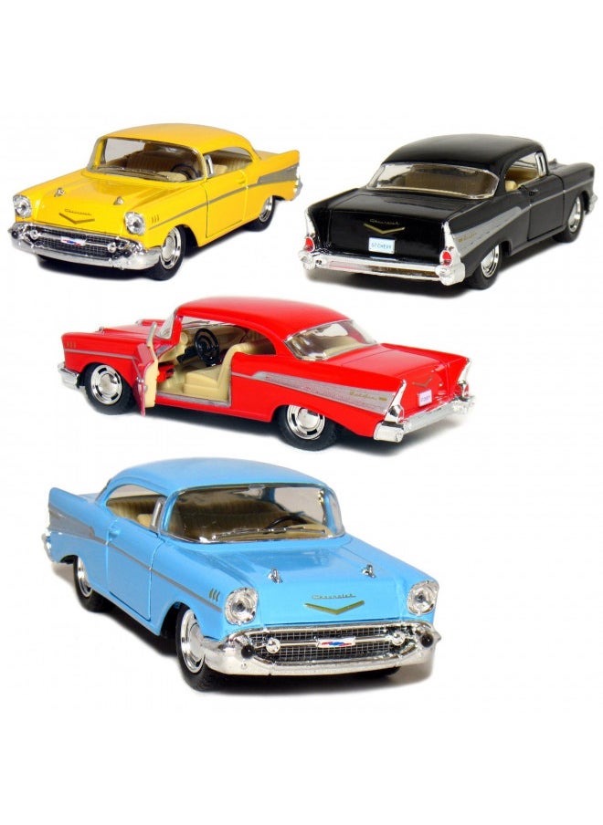 KiNSMART Set of 4: 1957 Chevy Bel Air Coupe 1:40 Scale (Black/Blue/Red/Yellow)