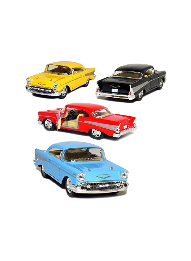 KiNSMART Set of 4: 1957 Chevy Bel Air Coupe 1:40 Scale (Black/Blue/Red/Yellow)