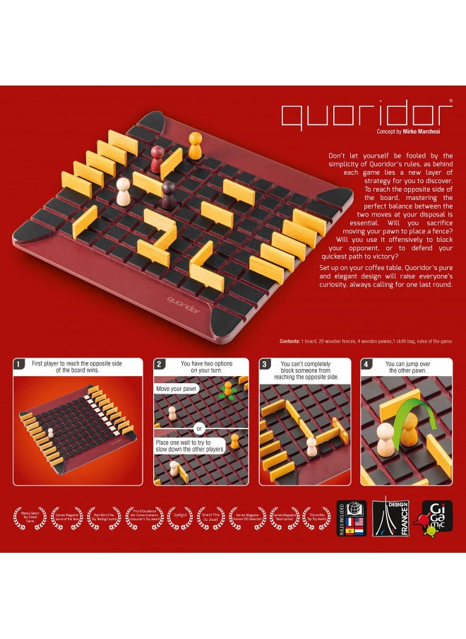 Quoridor | Abstract Strategy Game for Adults and Familes | Ages 8+ | 2 to 4 Players | 15 Minutes