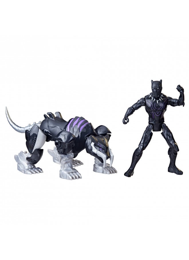 Marvel Mech Strike Mechasaurs, 4-Inch Black Panther with Sabre Claw Action Figures, Super Hero Toys for Kids Ages 4 and Up