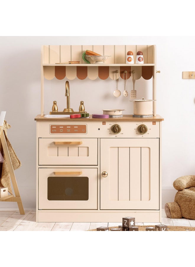 ROBOTIME Play Kitchen for Kids Toddlers, Wooden Pretend Play Kitchen Set Toy with Cutting Food Set, Toys Kitchen Gift for 3+ Year Old Kids, Girls & Boys