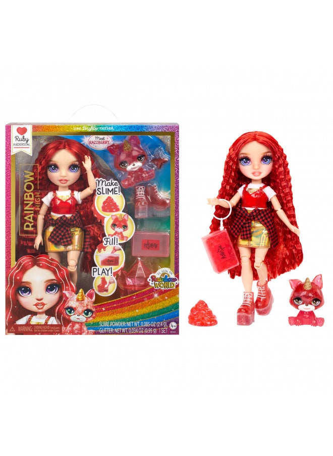 Rainbow High Ruby (Red) with Slime Kit & Pet - Red 11 Shimmer Doll with DIY Sparkle Slime, Magical Yeti Pet and Fashion Accessories, Kids Gift 4-12 Years