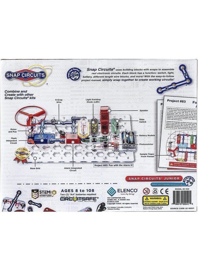 Snap Circuits Jr. SC-100 Electronics Exploration Kit, Over 100 Projects, Full Color Project Manual, 28 Snap Circuits Parts, STEM Educational Toy for Kids 8 +