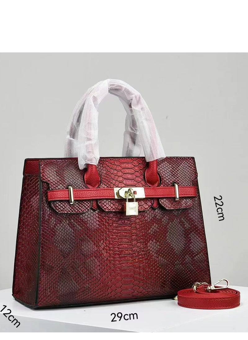 Women's Lizard Skin Pattern Tote Bags, Satchels Purses,Crossbody Bag - Red