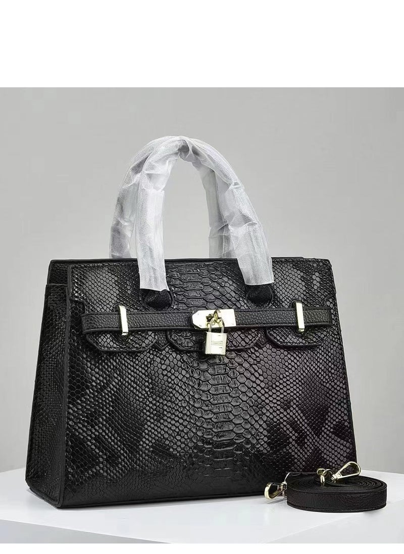 Women's Lizard Skin Pattern Tote Bags, Satchels Purses,Crossbody Bag - Black