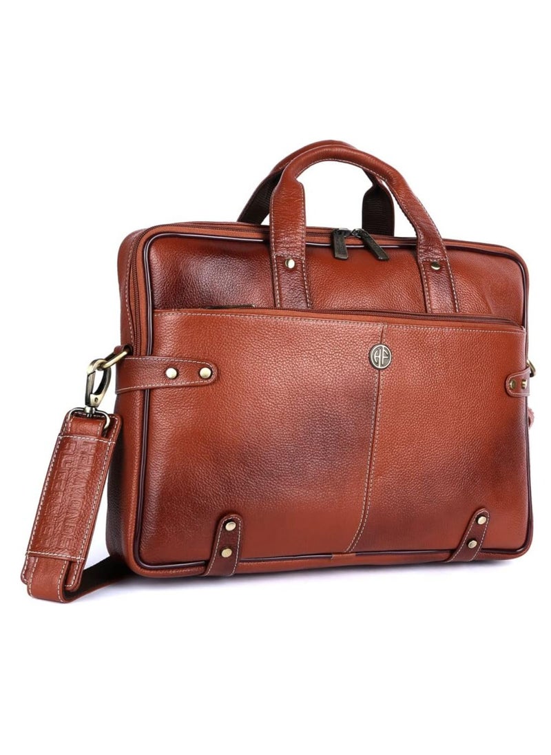 Leather Office Bag for Men – Laptop Bag for Men - Fits 15.6 Inch Laptop - Leather Bag for Men with Adjustable Strap and Multiple Compartments | Tan | LB104TN | 2XV8