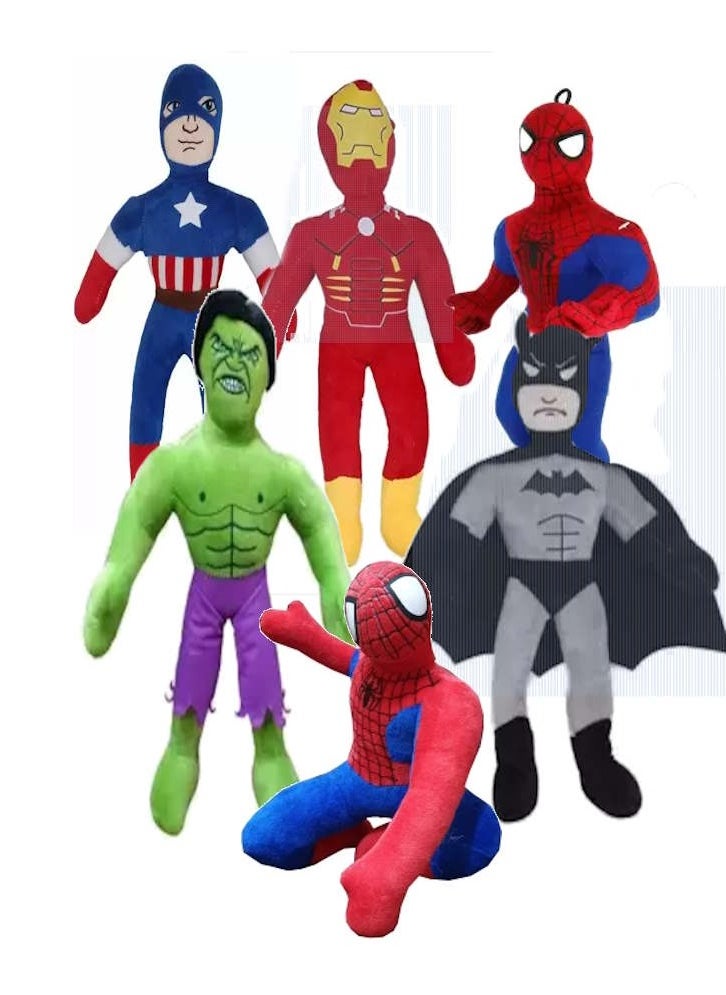 Avengers super hero plush soft toys pack of 6 - 38 cm Spiderman Batman Iron Man Hulk Captain America