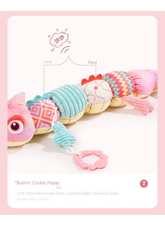 Baby Toys, Infant Stuffed Animal Musical Toy with Teether, Rattle, Textures and Crinkle - Montessori Sensory Activity Soft Height Gauge Toy for Tummy Time Newborn Babies Gifts, Chameleon