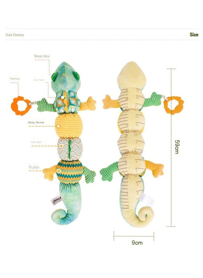 Baby Toys, Infant Stuffed Animal Musical Toy with Teether, Rattle, Textures and Crinkle - Montessori Sensory Activity Soft Height Gauge Toy for Tummy Time Newborn Babies Gifts, Chameleon