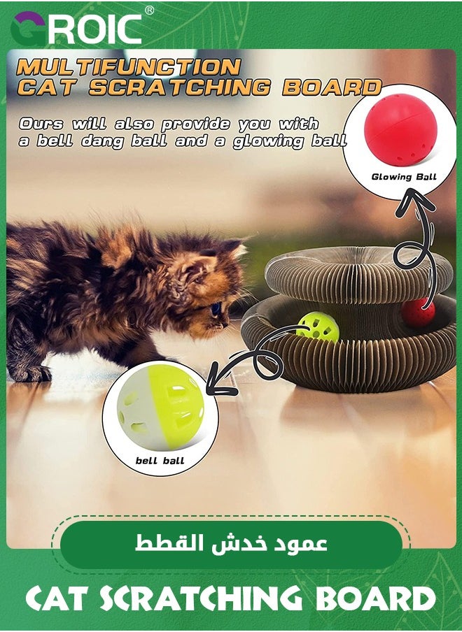 Magic Organ Cat Scratching Board with Built-in Bell Ball and Glow Ball, Foldable Scratching Boards, Interactive Cat Toy, Cat Toys Balls for Indoor Playing,Cat Scratcher Lounge Bed