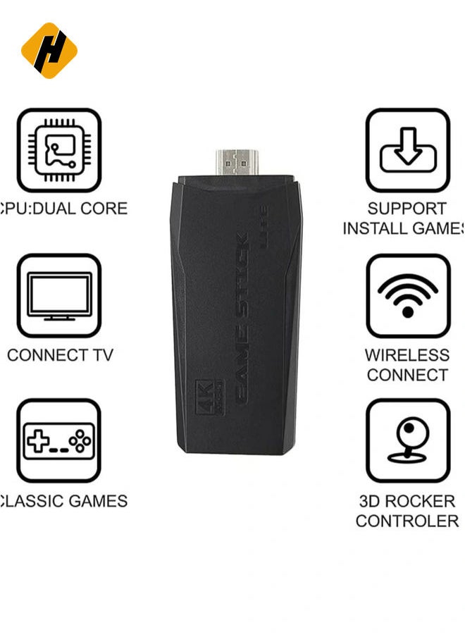 4K game console with dual 2.4G wireless controllers, plug-and-play video game stick, built-in 3,500 games, 9 classic emulators, high-definition HDMI output for TV