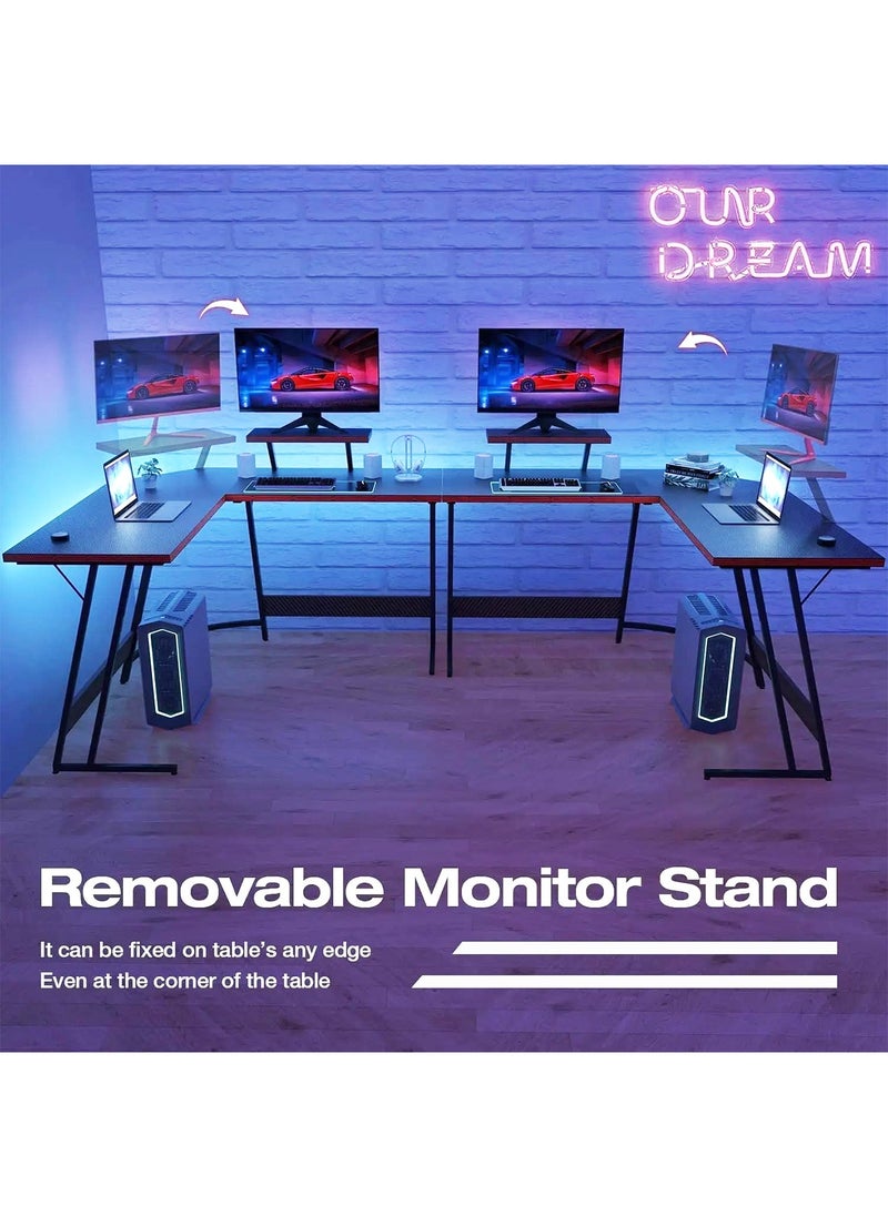 Gaming Desk Modern L Shaped Corner PC Gaming Table with Large Monitor Riser Stand Carbon Fibre Surface Study Table Workstation