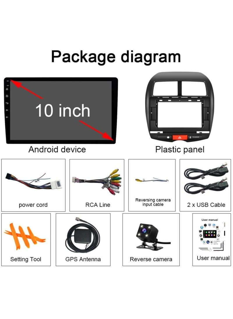 4GB RAM+64GB ROMfor Mitsubishi ASX Radio 2010-2017 Car Stereo Android 13 Built-in Wireless CarPlay Android Auto Bluetooth Head Unit 10 Inch IPS GPS Navigation Support Full RCA Backup Camera