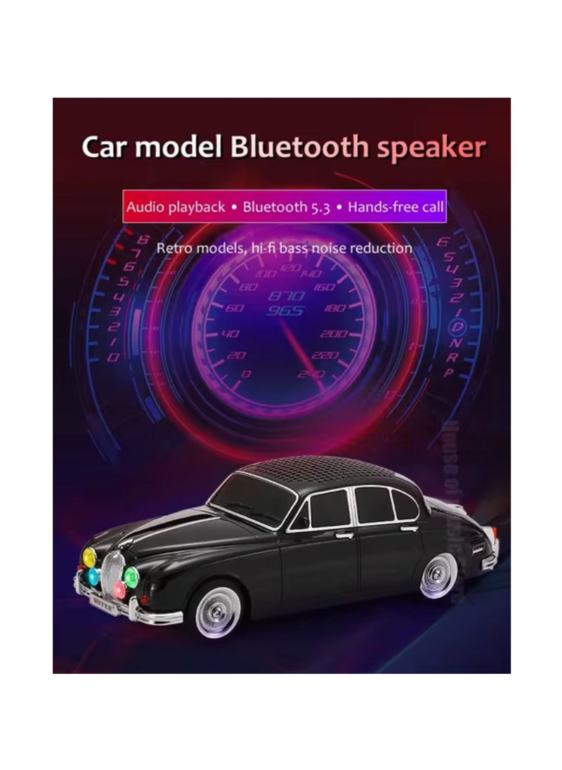 Vintage Car Speaker Portable Wireless Speaker Long Standby High Power Sound Bass Car Shape WS-596 Speaker with Flashing Lights Fm -BLACK