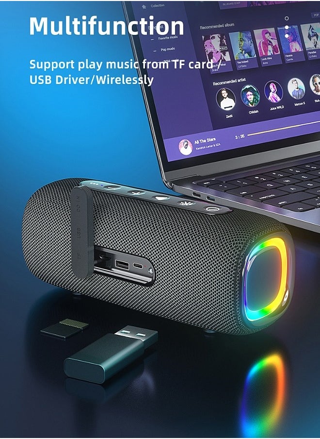 Wireless Bluetooth Speaker - Portable Mini Speaker With Battery - RGB Light - Stereo Sound - IPX6 Waterproof - Support TF Card, U Disk