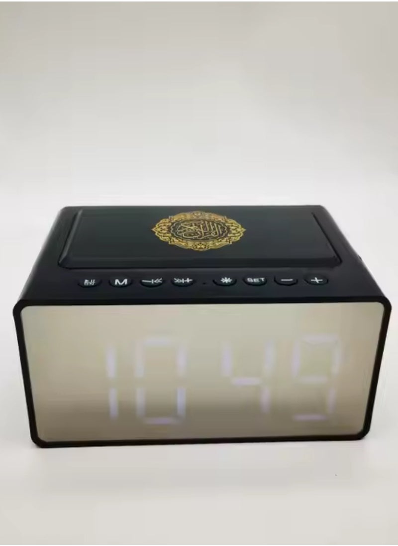 Quran Speaker With Azan Clock Alarm Clock Radio With Bluetooth Speaker Alarm Clocks Bedside Powerful Battery Backup And USB Port With App Control LED Display Clock With 8GB Storage SQ808
