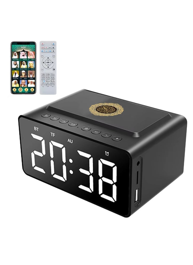 Quran Speaker With Azan Clock Alarm Clock Radio With Bluetooth Speaker Alarm Clocks Bedside Powerful Battery Backup And USB Port With App Control LED Display Clock With 8GB Storage SQ808