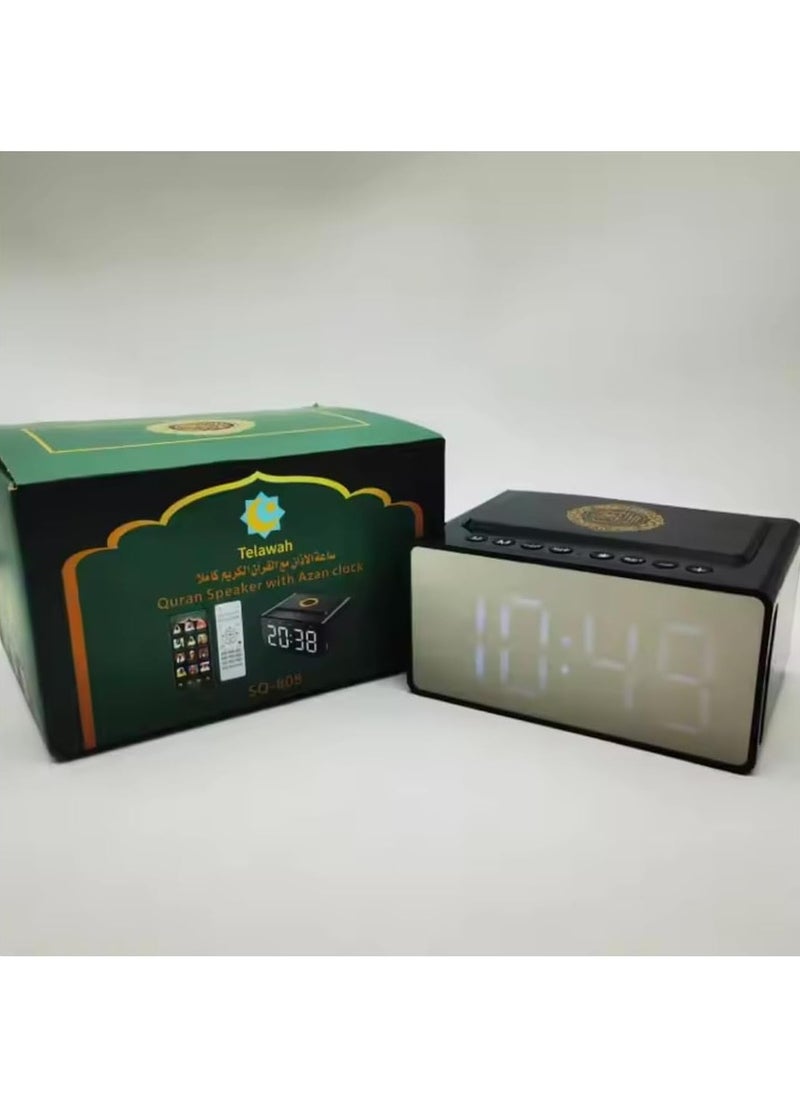 Quran Speaker with Alarm Clock | Bluetooth Speaker with Quran Recitation | Prayer Alarm Clock with LED Display | Portable Quran Audio Player | Islamic Gift for Home & Travel