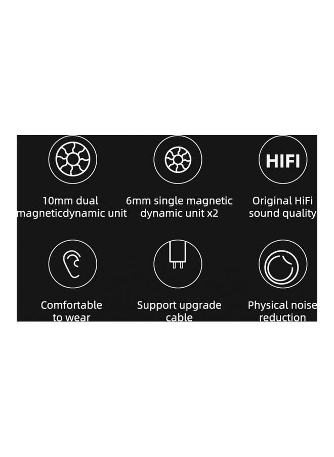 Array Type Three-Unit Dynamic In Ear Wired Headphone No Mic Grey