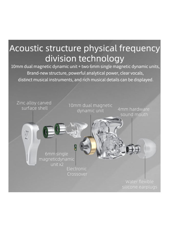 Array Type Three-Unit Dynamic In Ear Wired Headphone With Mic Silver